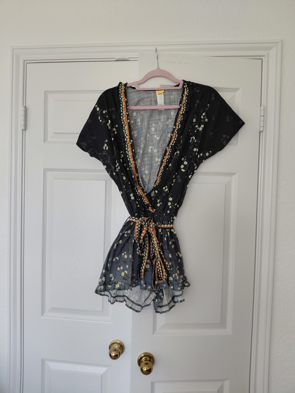 Agua Bendita Black Floral Wrap One-Piece with Belt/ Beach Cover Up